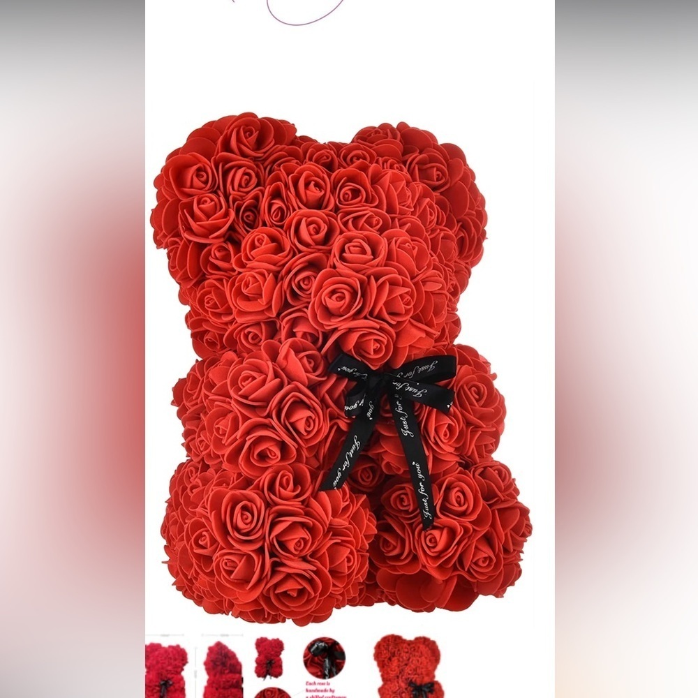 Rose Teddy Bear - 10”‎ Red Foam Rose Gift with Ribbon